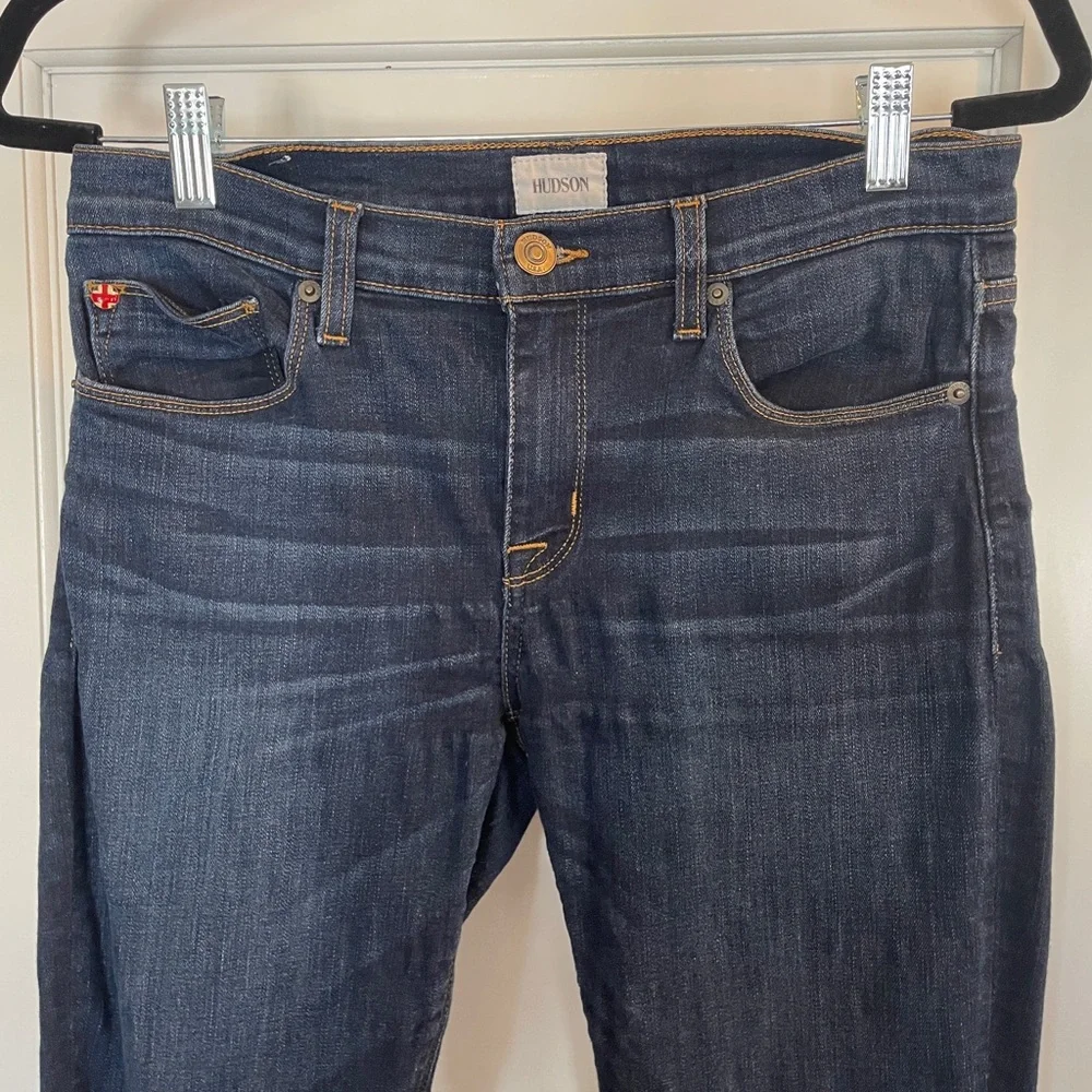Hudson Natalie Mid Rise Skinny Jeans Dark Wash Frayed Hem | Size 27 - Picture 8 of 12